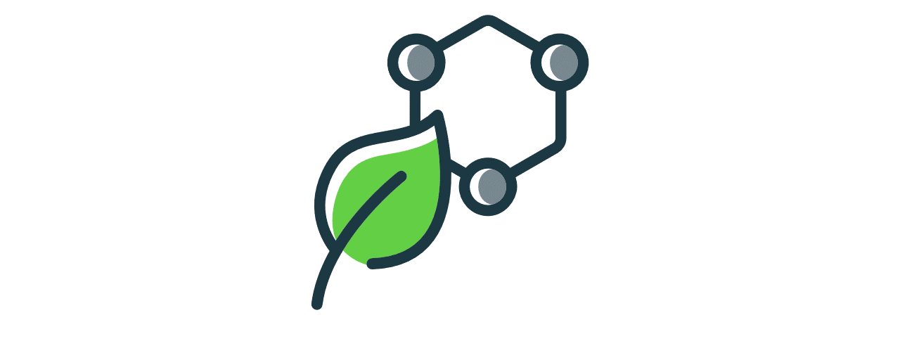 Icon of a leaf overlapping into a schematic molecule