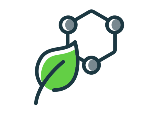 Icon of a leaf overlapping into a schematic molecule