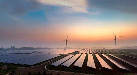 Image of voltaics and windmills.